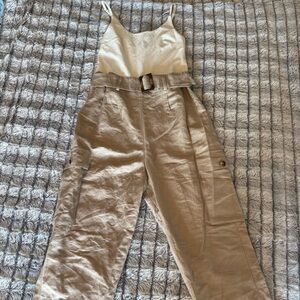 Express Cream and Tan Jumpsuit with Belt